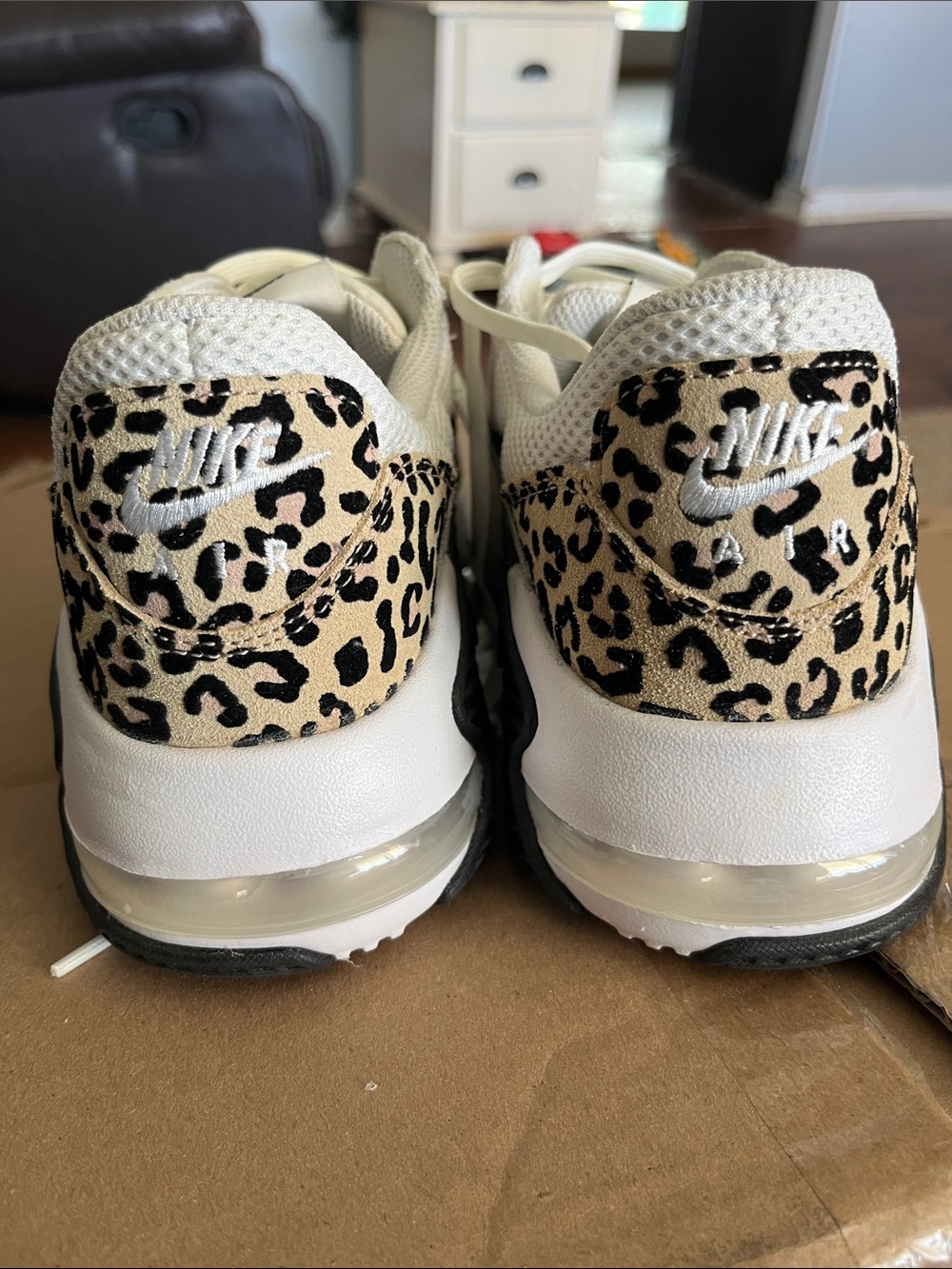Nike White Sneakers with Leopard Heel Accents